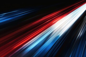 Abstract red, white and blue background with light rays of speed motion blur effect on black background Generative AI