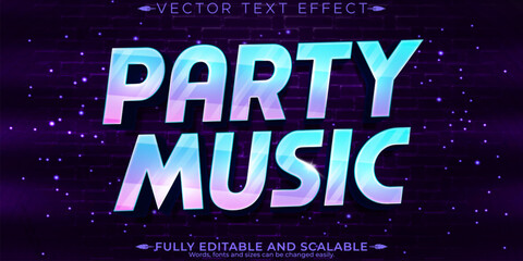 Music club text effect, editable party and disco text style
