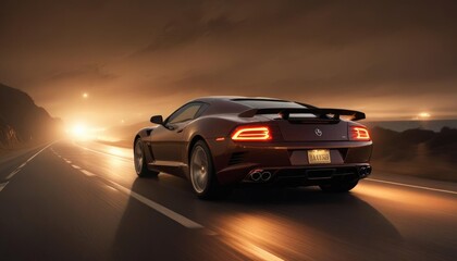 Car driving on the road at night