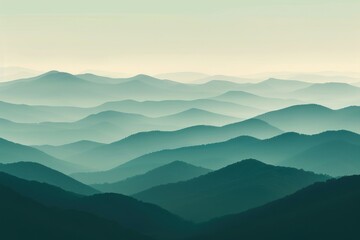 Fototapeta premium The mountains are covered in lush green trees and the sky is a light blue color. The mountains are very tall and the trees are spread out across the landscape