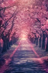 Naklejka premium Sakura Cherry blossoming alley.