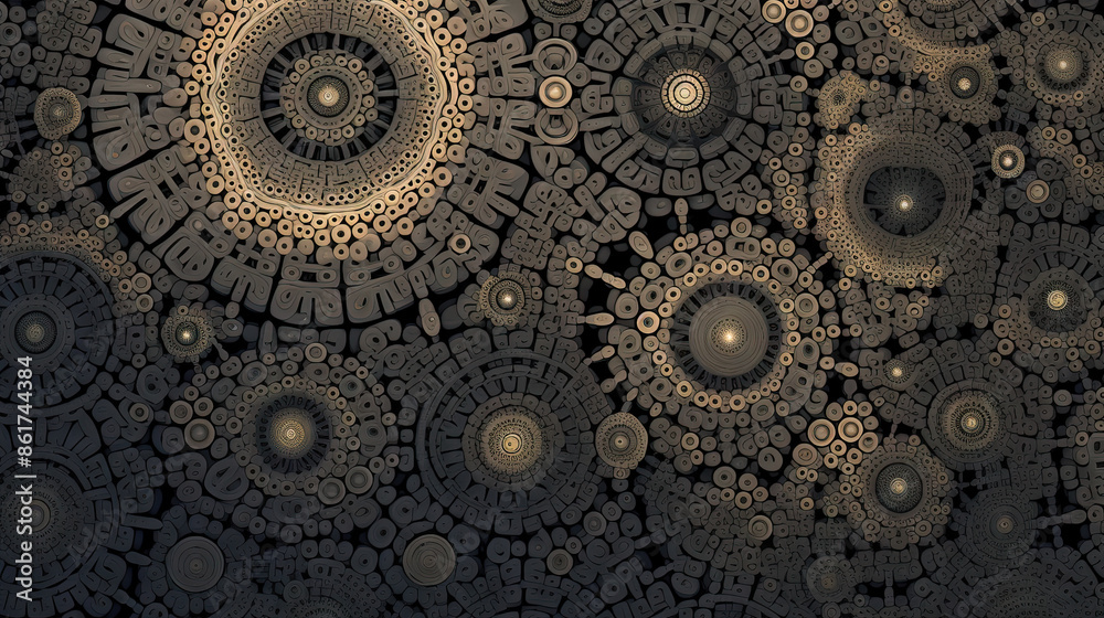 Poster abstract fractal ornament with floral elements and dotted texture.
