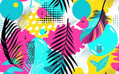 Exotic pattern for print. Retro tropical ethnic background with feather. Abstract botanical wallpaper. Creative ornament. Summer floral texture