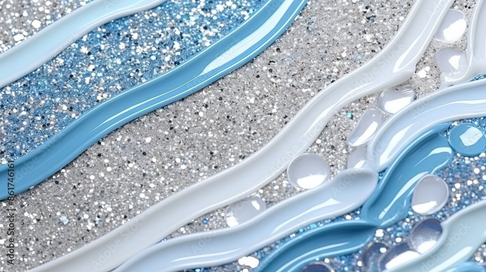Poster abstract shiny background with blue glitter waves. scattered confetti sparkles with light blue color