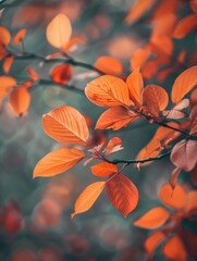 Obraz premium A close-up shot of an orange branch with vibrant fall leaves