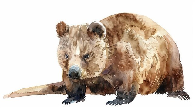 recommend clip art: Watercolor clipart of a cute wombat with rounded features and earthy tones on a white background