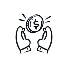 Savngs symbol doodle, Cash money, personal balance, hand drawn icon vector illustration