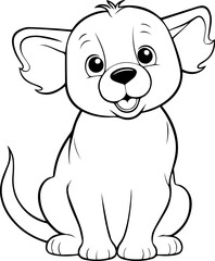 Outline coloring book for children of a cute puppy