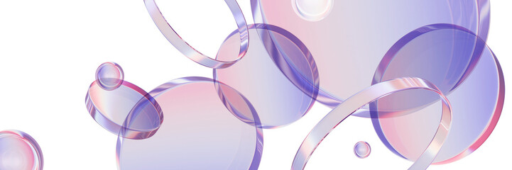 3D glass abstract futuristic background, geometric modern wallpaper, flying crystal transparent disc. Colorful realistic modern poster, dynamic object composition gradient shapes. 3D glass poster