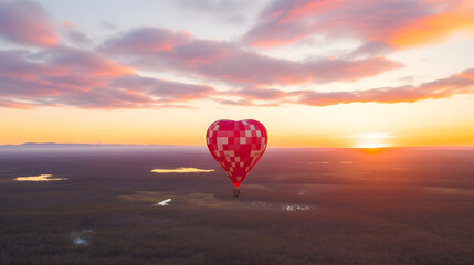 Fototapeta premium Hot Air Balloon Over Scenic Sunset