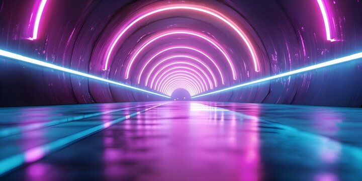 Speed and Futuristic Technology A Digital Tunnel Illuminated by Neon Lights. Concept Speed, Futuristic Technology, Digital Tunnel, Neon Lights, Illumination