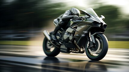 High-Speed Photograph of a Sports Bike in Motion