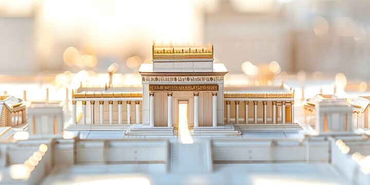 The Third Temple of Solomon depicted on a white background. Concept Ancient Architecture, Religious Symbolism, White Background