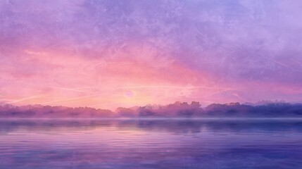 Fototapeta premium A beautiful sunset over a lake with a purple sky