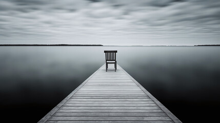 Obraz premium Serene Wooden Dock on Misty Lake