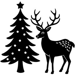 reindeer--christmas-tree-silhouette-vector-illustr