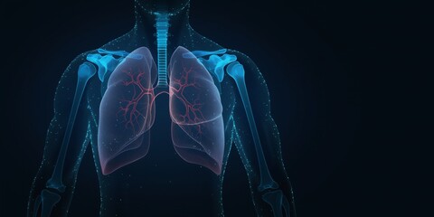 Man silhouette healthy lungs medicine model low poly with copy space