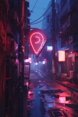 simple logo of neon map pin on a street