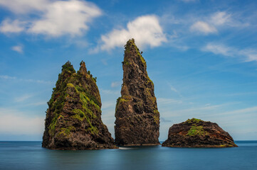 Baía de Alagoa on the island of Ilha das Flores, Azores, Portugal. Atlantic ocean coastline....