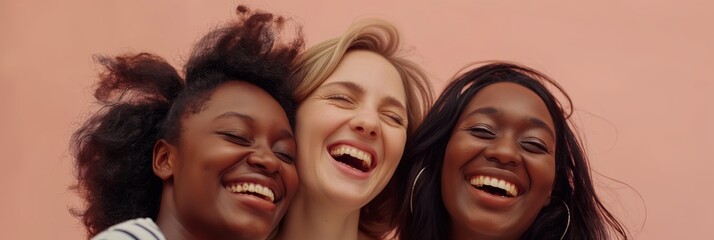 Obraz premium Three friends laugh and share an intimate moment, symbolizing strong bonds, joy, and companionship. The setting is casual and emotional, focusing on friendship.