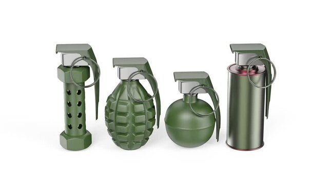 Different hand grenades on white background