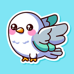 Sticker of cute Dove, tiny small wild Bird, Isolated on colored background, flat vector illustration 