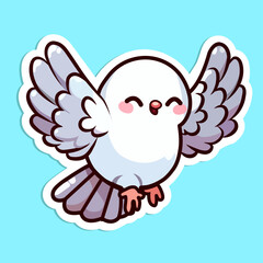 Sticker of cute Dove, tiny small wild Bird, Isolated on colored background, flat vector illustration 