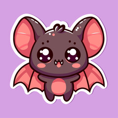 Sticker of cute bat, tiny small wild Bird, Isolated on colored background, flat vector illustration 