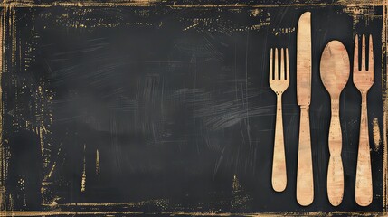 banner kitchen food blackboard retro fork knife menu drink eatery dinner cooking vintage background board ornament flatware template.