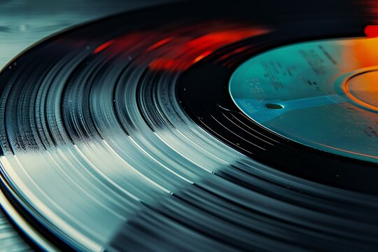 A waveform represented by the grooves on a vinyl record, spinning slowly