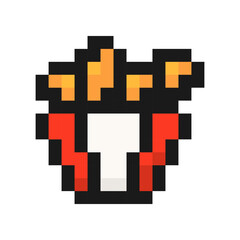 Pixel fried chicken wings icon. Spicy hot crispy fast food legs in red packaging for appetizing 8 bit snack and game vector design
