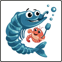 shrimp Fish coloring vector white background. shrimp vector for logo and coloring book image. Abstract, graphic, 