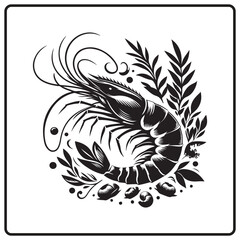 shrimp silhouette vector white background. shrimp vector for logo and coloring book image. Abstract, graphic, 