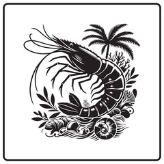 shrimp silhouette vector white background. shrimp vector for logo and coloring book image. Abstract, graphic, 