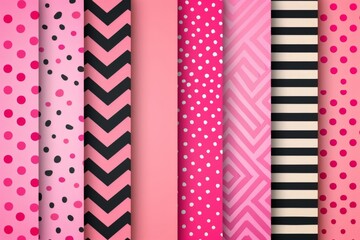 Fototapeta premium Vibrant Collection of Pink and Black Patterned Gift Wrap Rolls