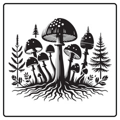 
illustration of mushroom, black mushroom silhouette vector illustration for coloring book
t shirt, Hand drawn trendy Vector design