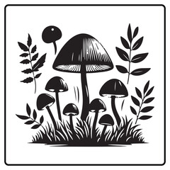 
illustration of mushroom, black mushroom silhouette vector illustration for coloring book
t shirt, Hand drawn trendy Vector design