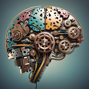 cerebro steampunk futirsita con engranes de colores