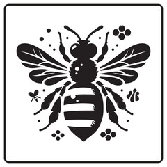 Honey bee silhouette Clip art and coloring book page, logo icon vector illustration on a white background Minimalistic aesthetic, isolated on a white background