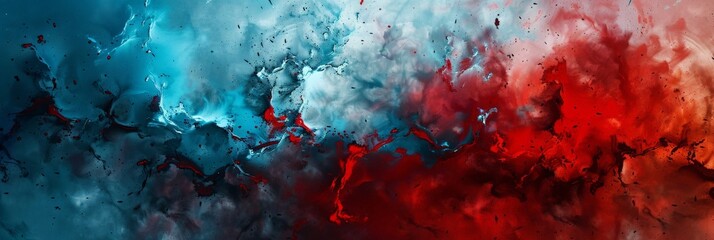 Vibrant Blue and Red Paint Splashes on Abstract Background