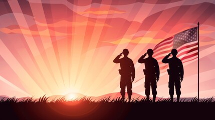 Memorial Day poster, realistic style, soldiers saluting in front of a beautifully detailed flag, honoring the brave, 16k resolution, designed for impactful remembrance