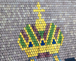 Royal crown roof tile mosaic on roof of St Stephen’s Cathedral in Vienna