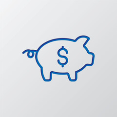 Piggy bank simple icon vector. Flat design. Paper cut design. Cutted blue symbol with shadow. Gray background