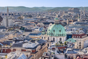 Vienna scenic view with baroque Peterskirche