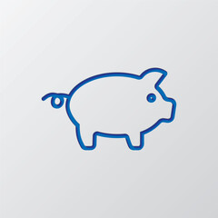 Piggy simple icon vector. Flat design. Paper cut design. Cutted blue symbol with shadow. Gray background