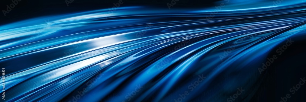 Poster a close-up image showcasing the smooth and detailed texture of blue light ray stripes, creating a dy