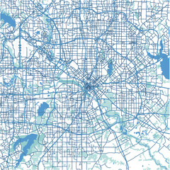 Layered vector map of Dallas in Texas in a professional blue style