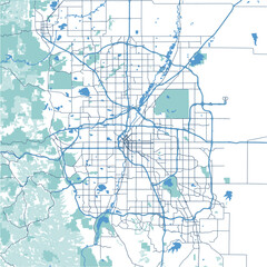 Layered vector map of Denver in Colorado in a professional blue style
