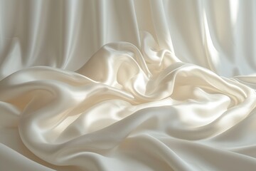 Obraz premium Beautifully laid fabric, white silk background, mockup of the subject for shooting, white satin