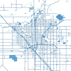 Layered vector map of Fresno in California in a professional blue style
